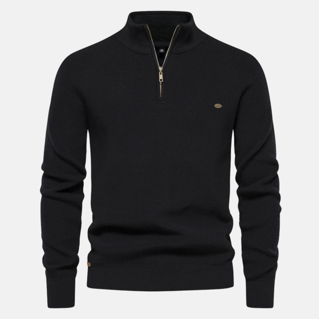 Half Zip Jumper Ribbed Sleeves Stand Collar