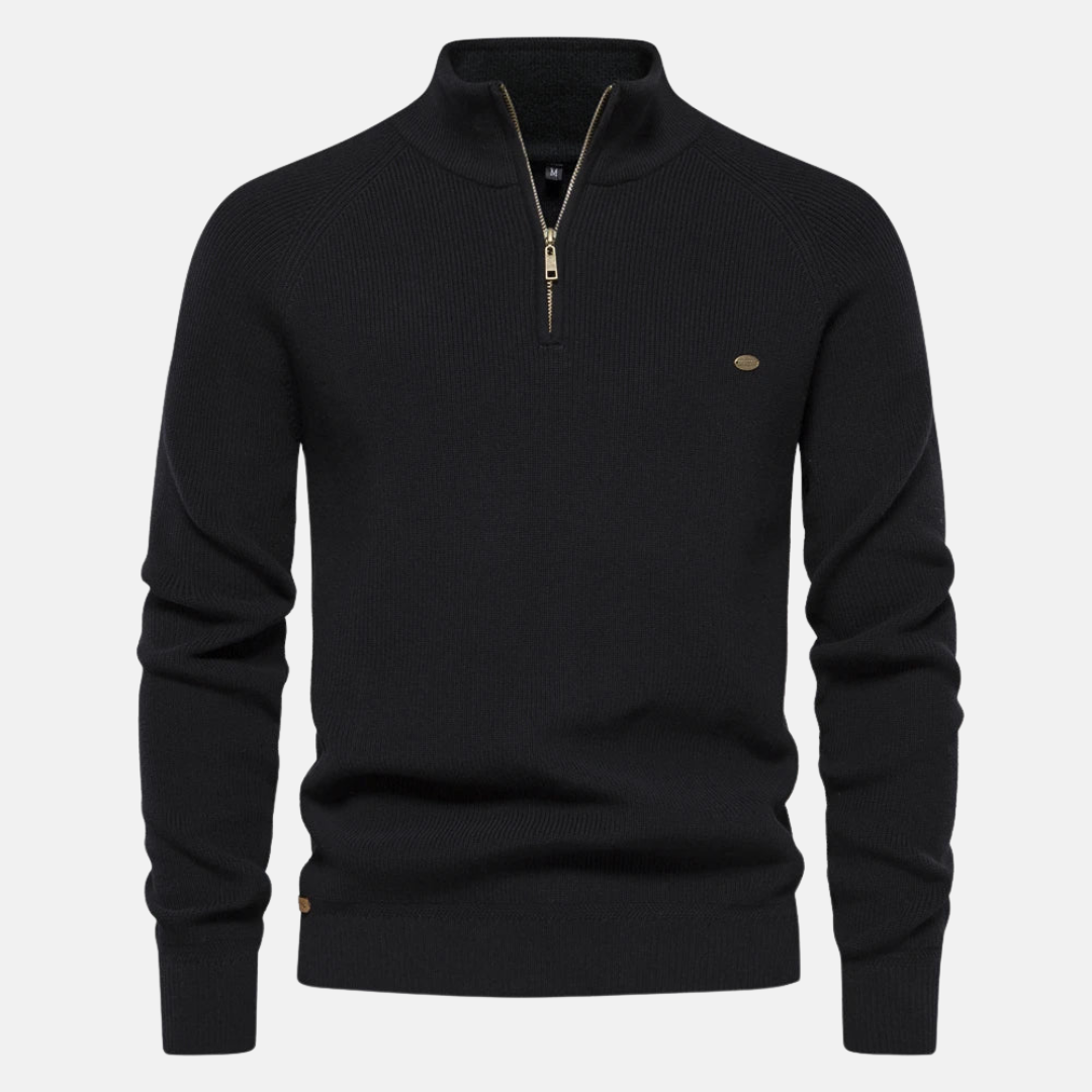 Half Zip Jumper Ribbed Sleeves Stand Collar