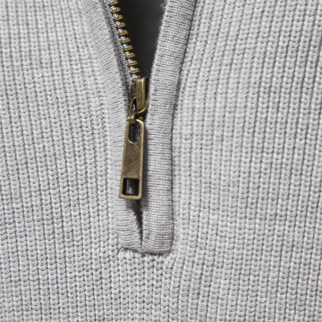 Half Zip Jumper Ribbed Sleeves Stand Collar