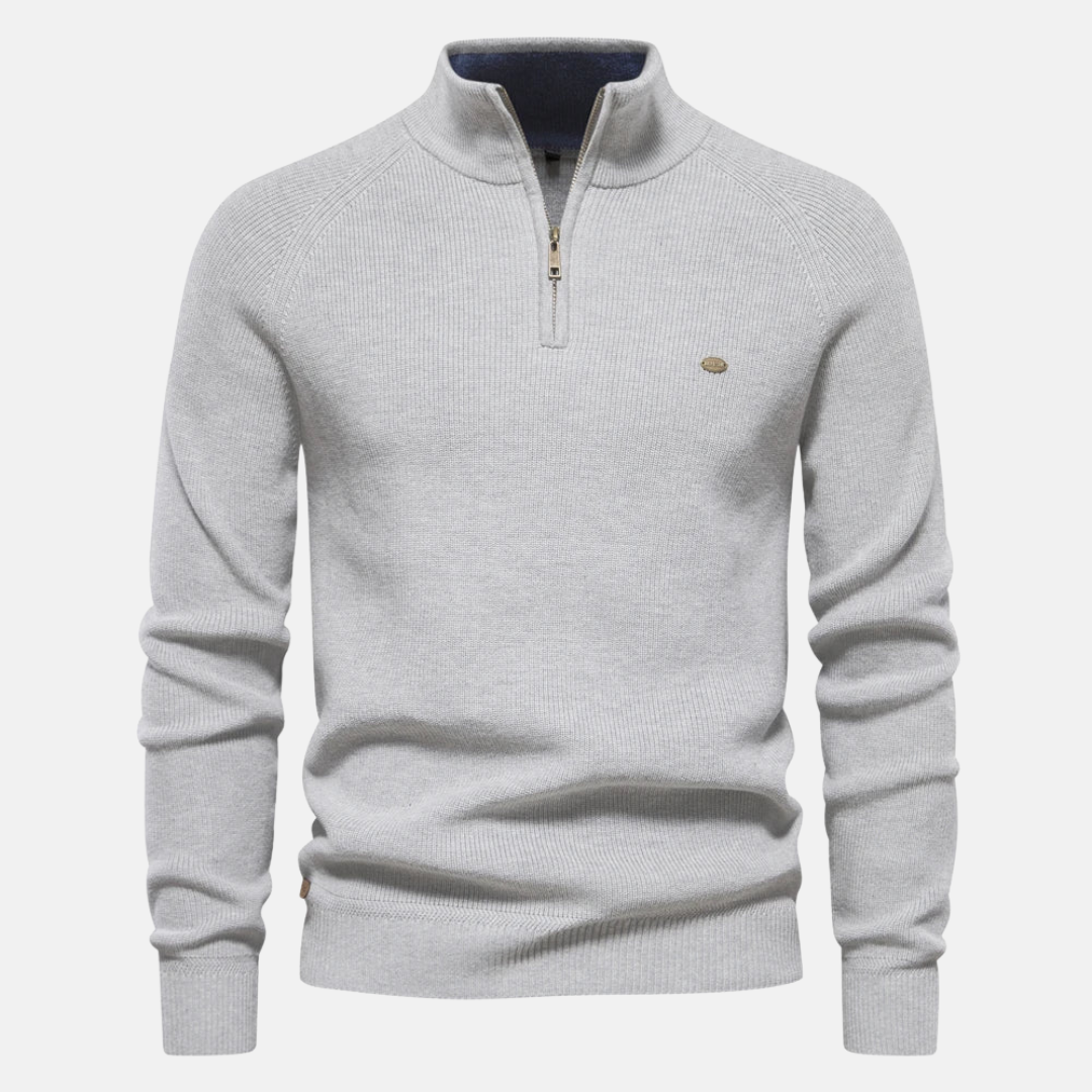 Half Zip Jumper Ribbed Sleeves Stand Collar