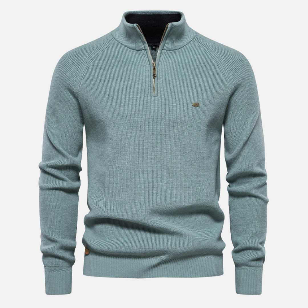 Half Zip Jumper Ribbed Sleeves Stand Collar