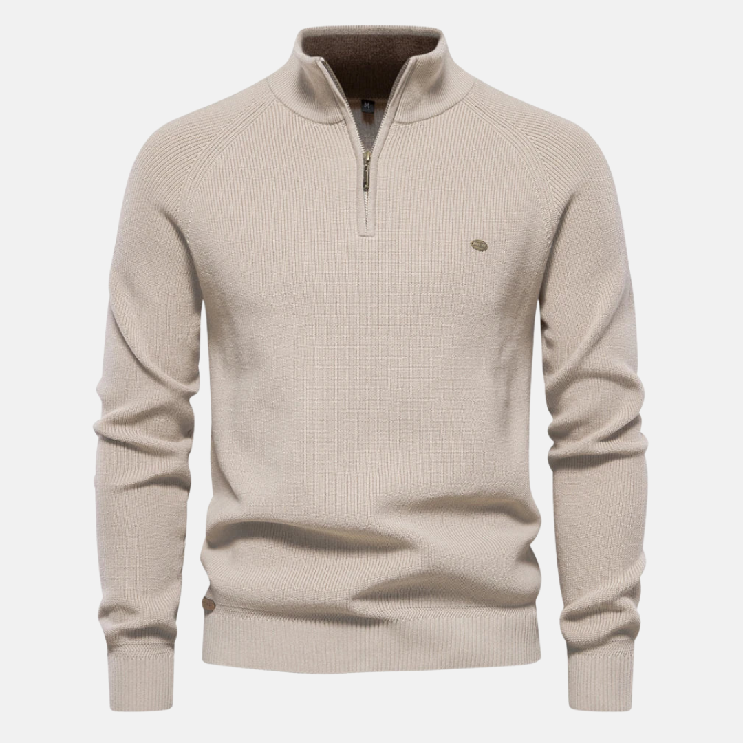 Half Zip Jumper Ribbed Sleeves Stand Collar
