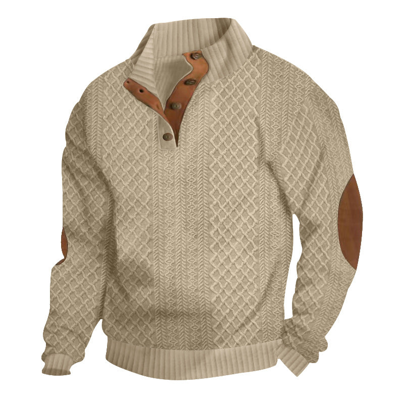 Classic crew neck knit jumper in beige, front view