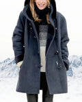 Wool blend hooded coat in army green, front view