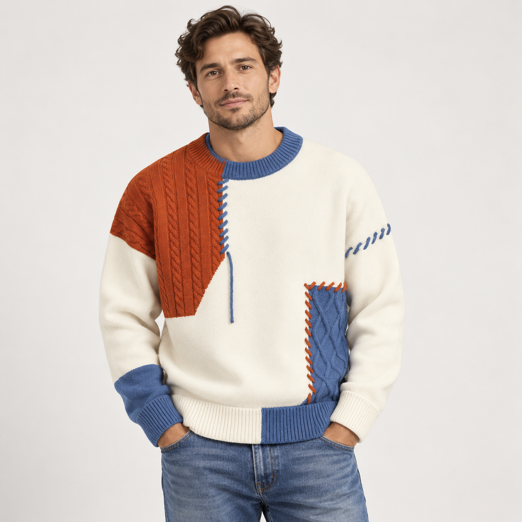 Patchwork Crew Neck Sweater Relaxed