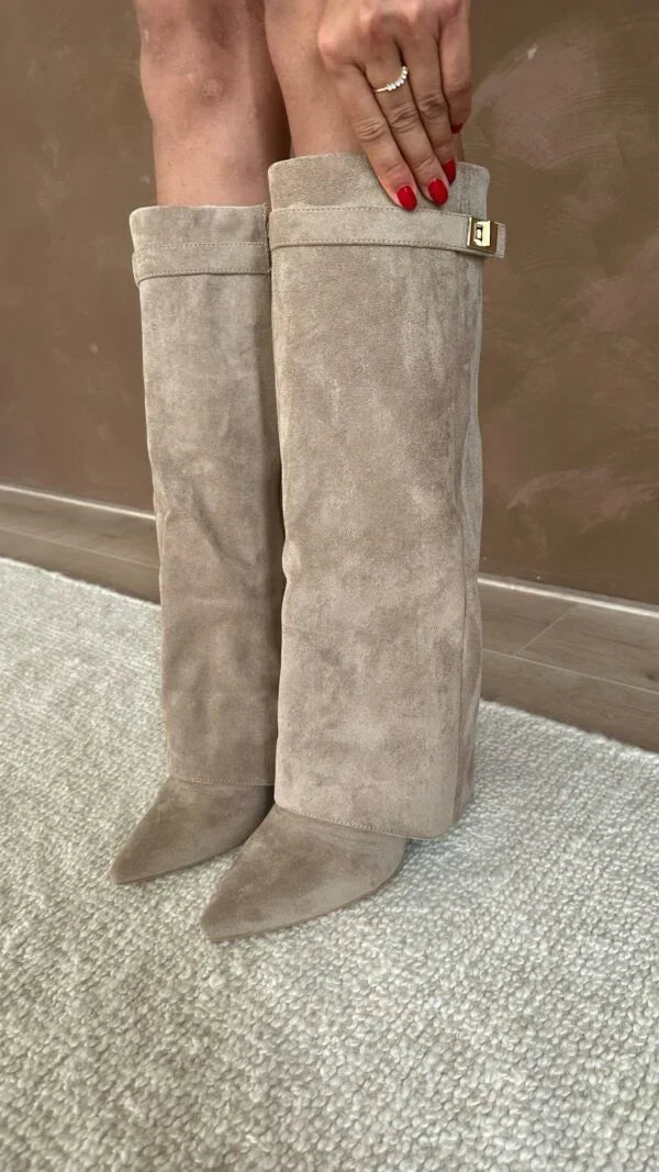 Knee-High Boots Fold Over Pointed Toe