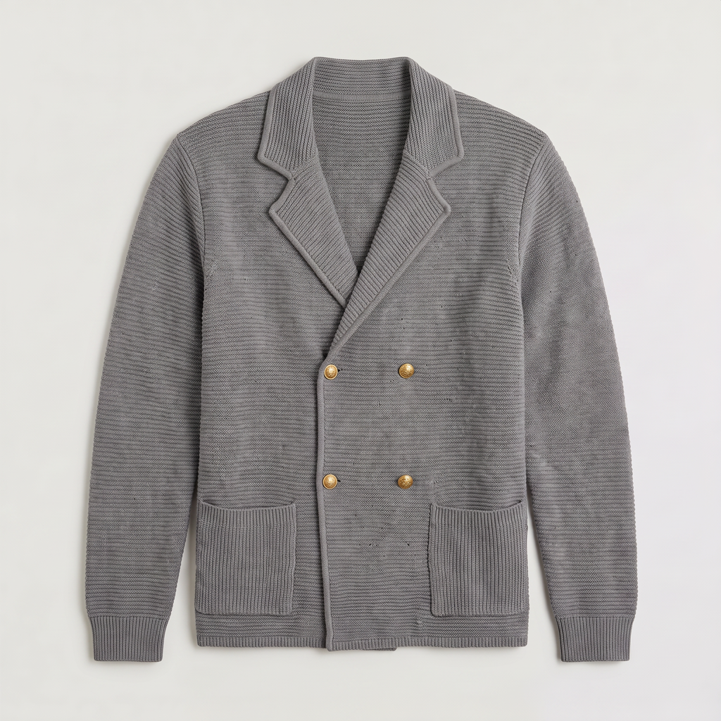 Double-Breasted Knit Cardigan Notched Lapels