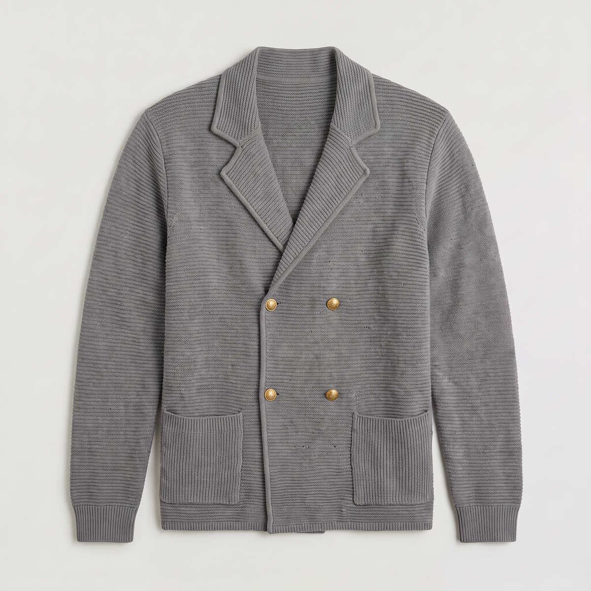 Double-Breasted Knit Cardigan Notched Lapels