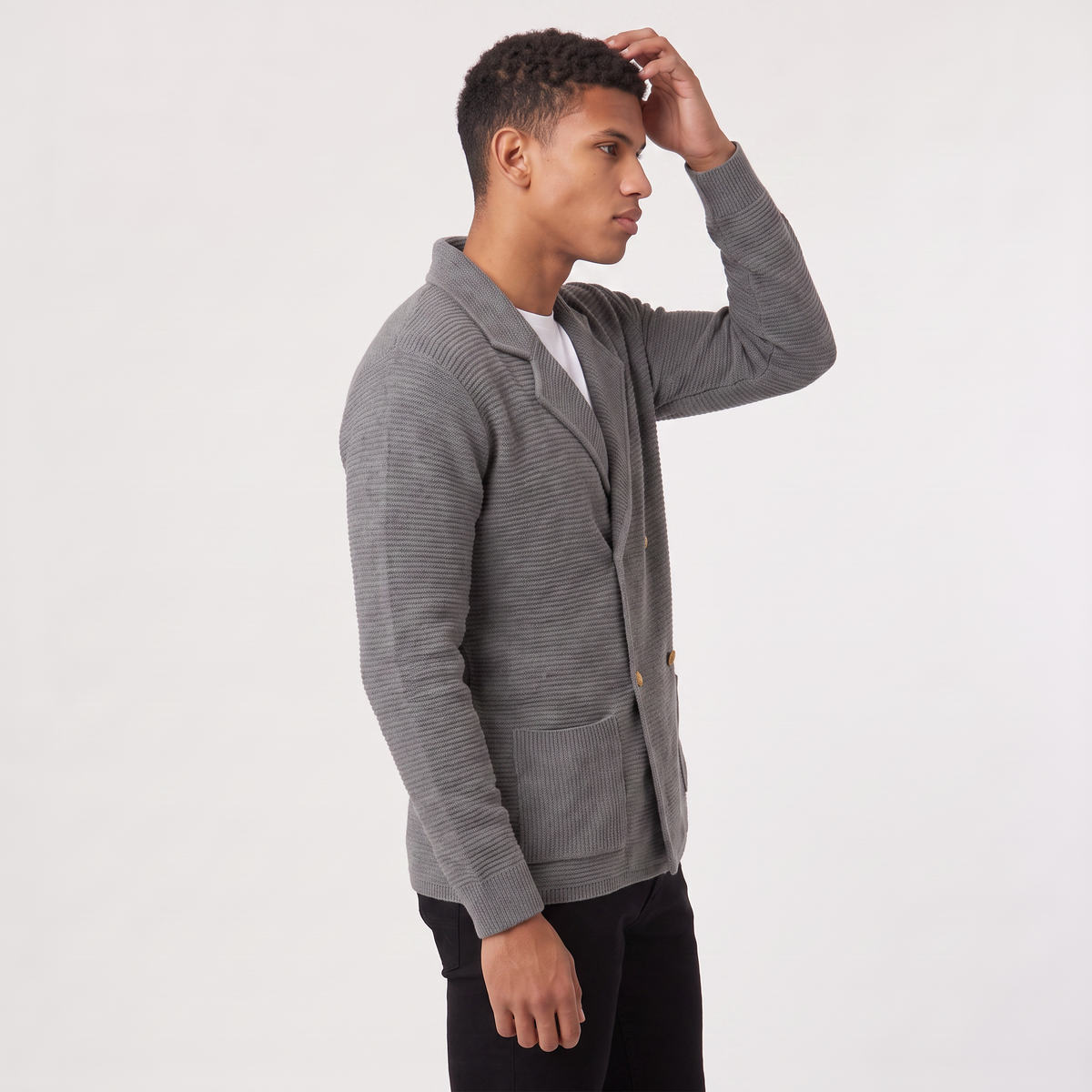Double-Breasted Knit Cardigan Notched Lapels