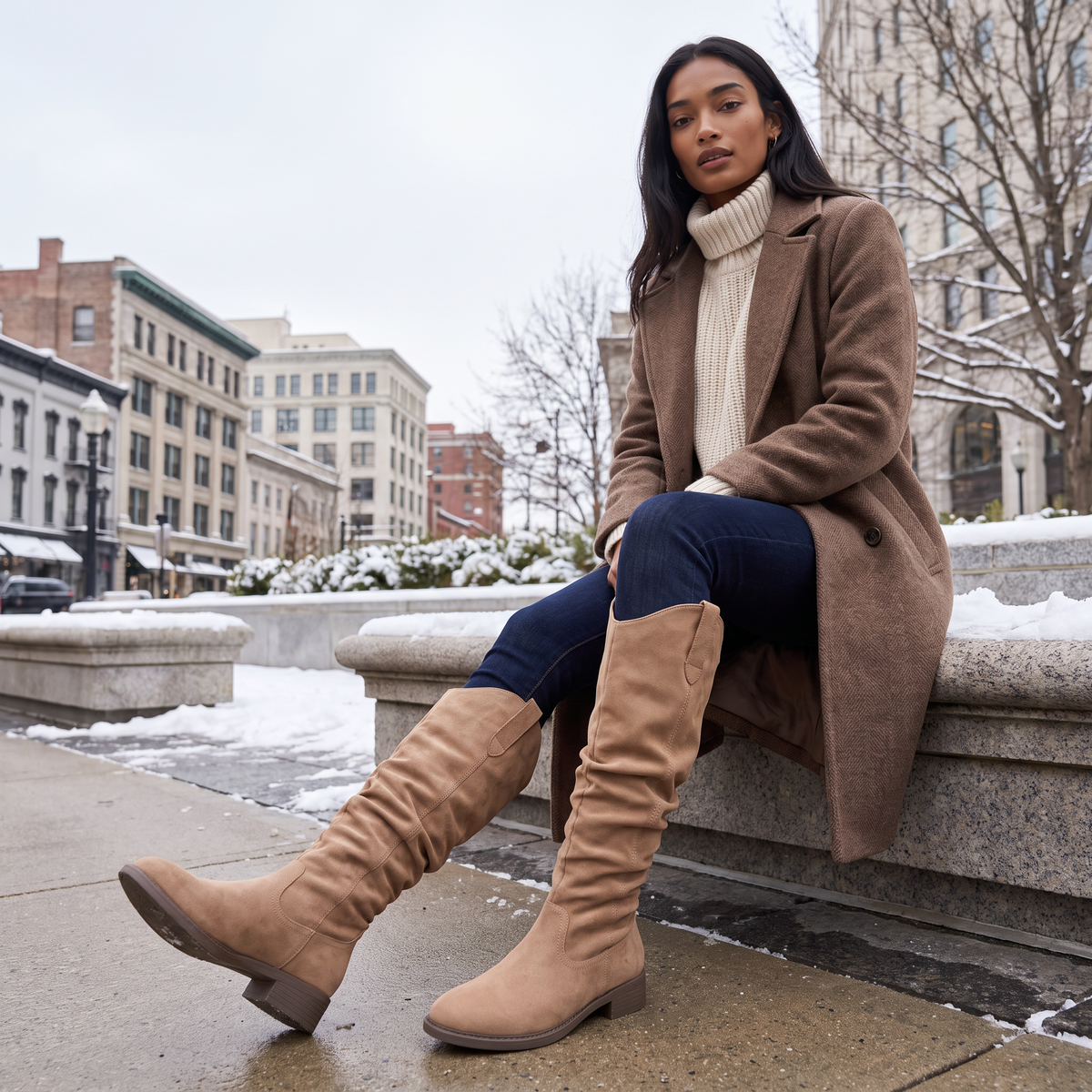 Slouch Boots Knee High Block Heel