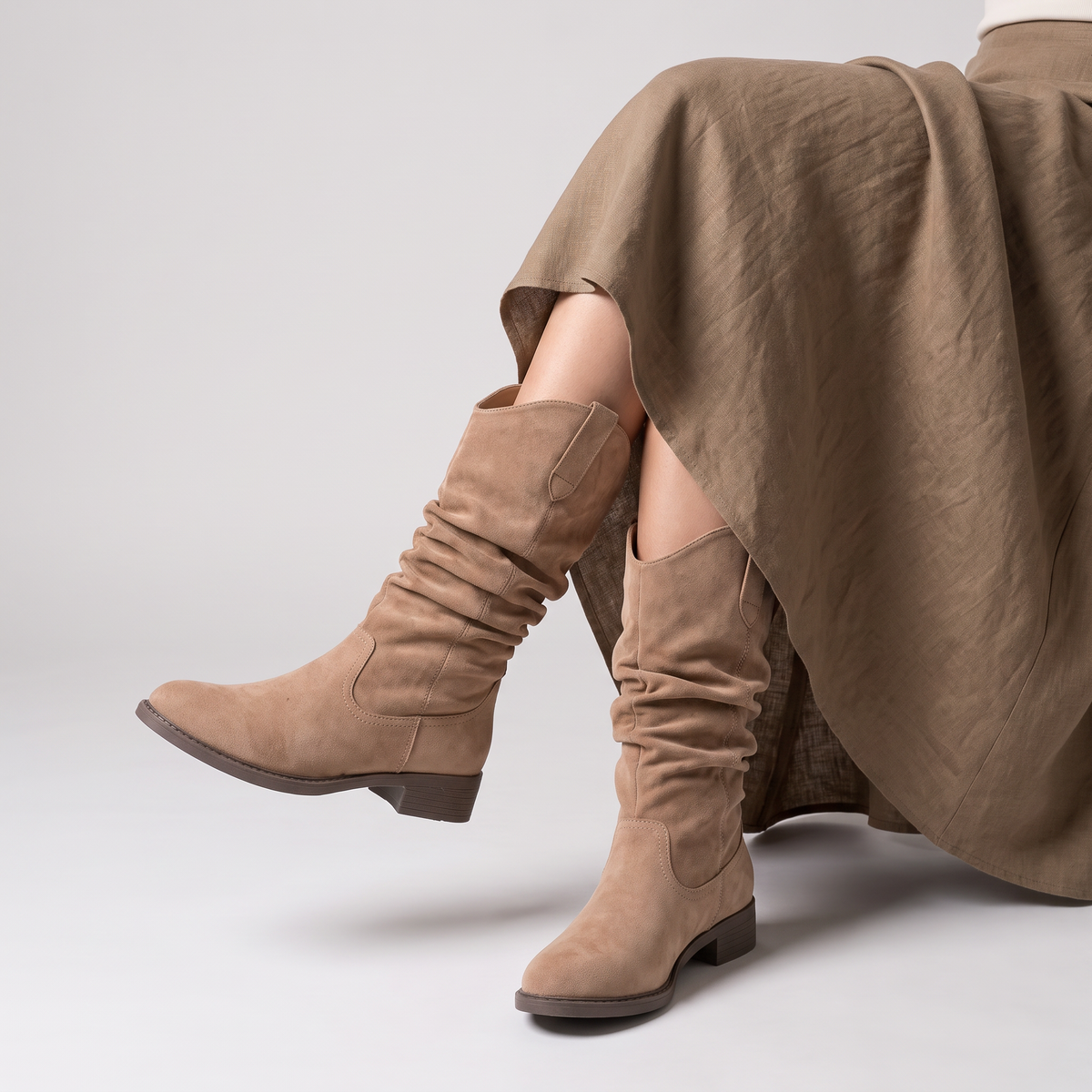 Slouch Boots Knee High Block Heel