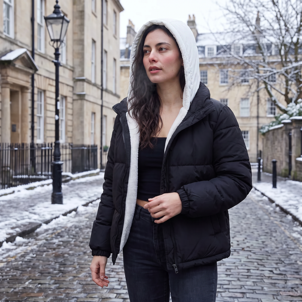 Sherpa Lined Puffer Jacket Hooded Winter