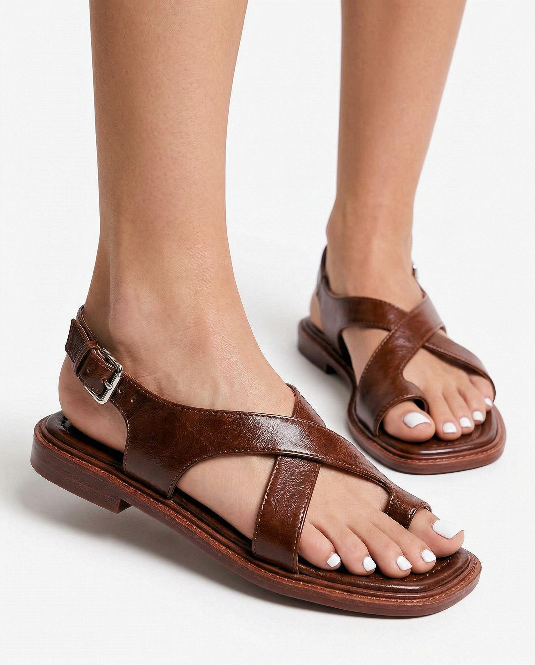 Leather Sandals with Orthopedic Footbed