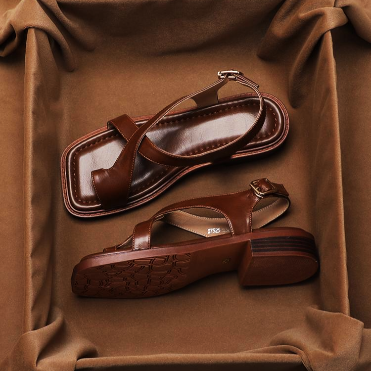 Leather Sandals with Orthopedic Footbed