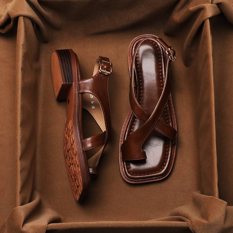 Leather Sandals with Orthopedic Footbed