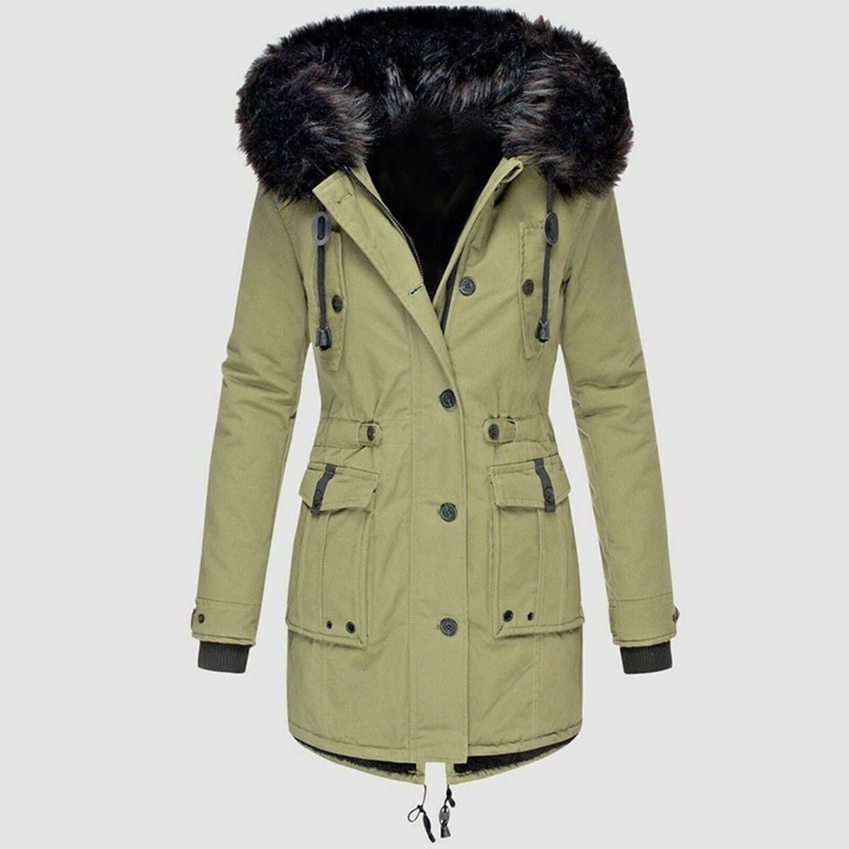 Winter Coat Thick Padding Multiple Pockets