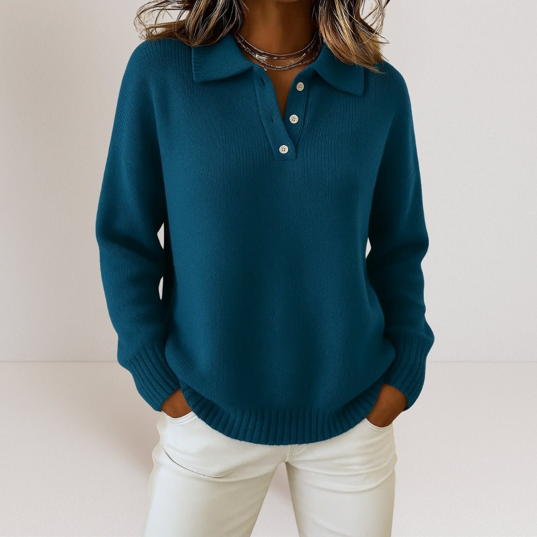 Polo Collar Knit Jumper Button Placket