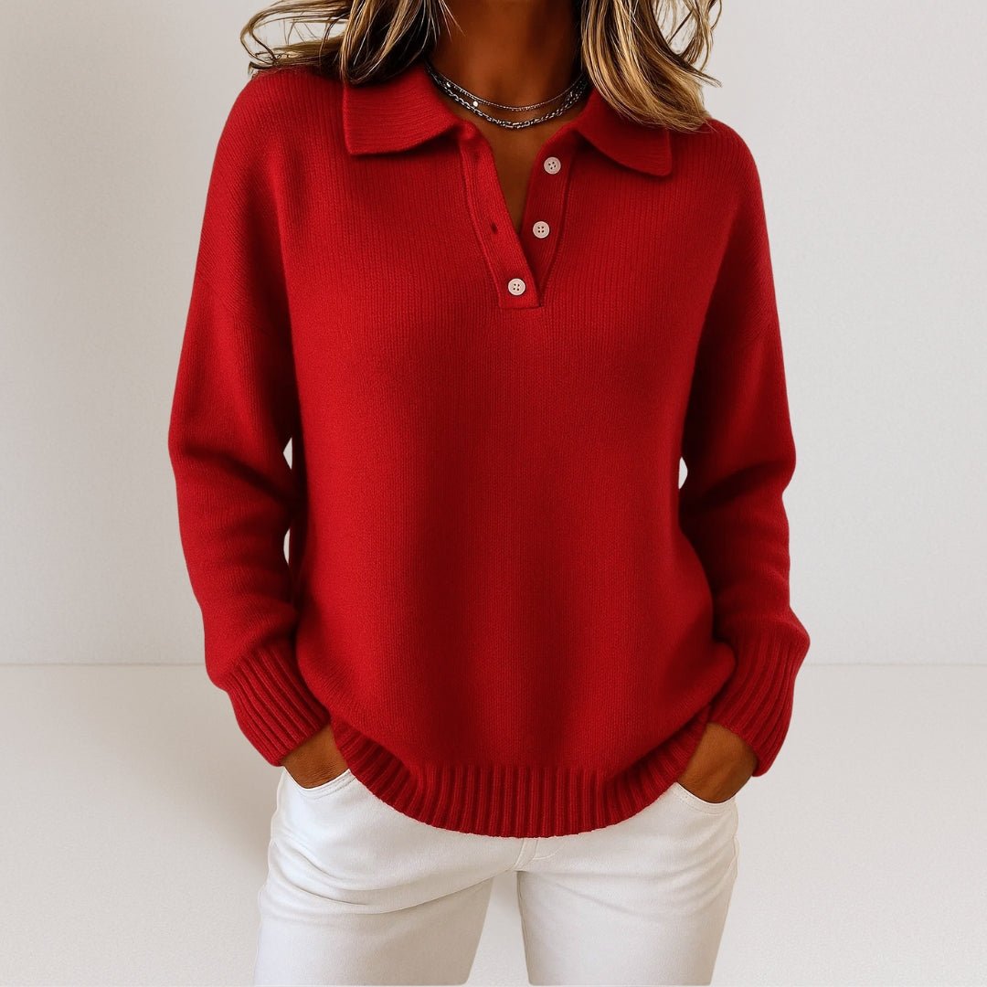 Polo Collar Knit Jumper Button Placket