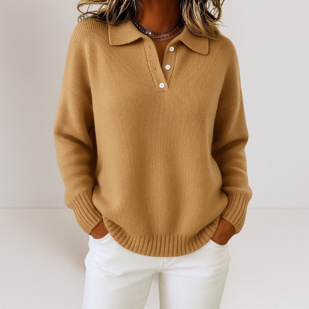 Polo Collar Knit Jumper Button Placket