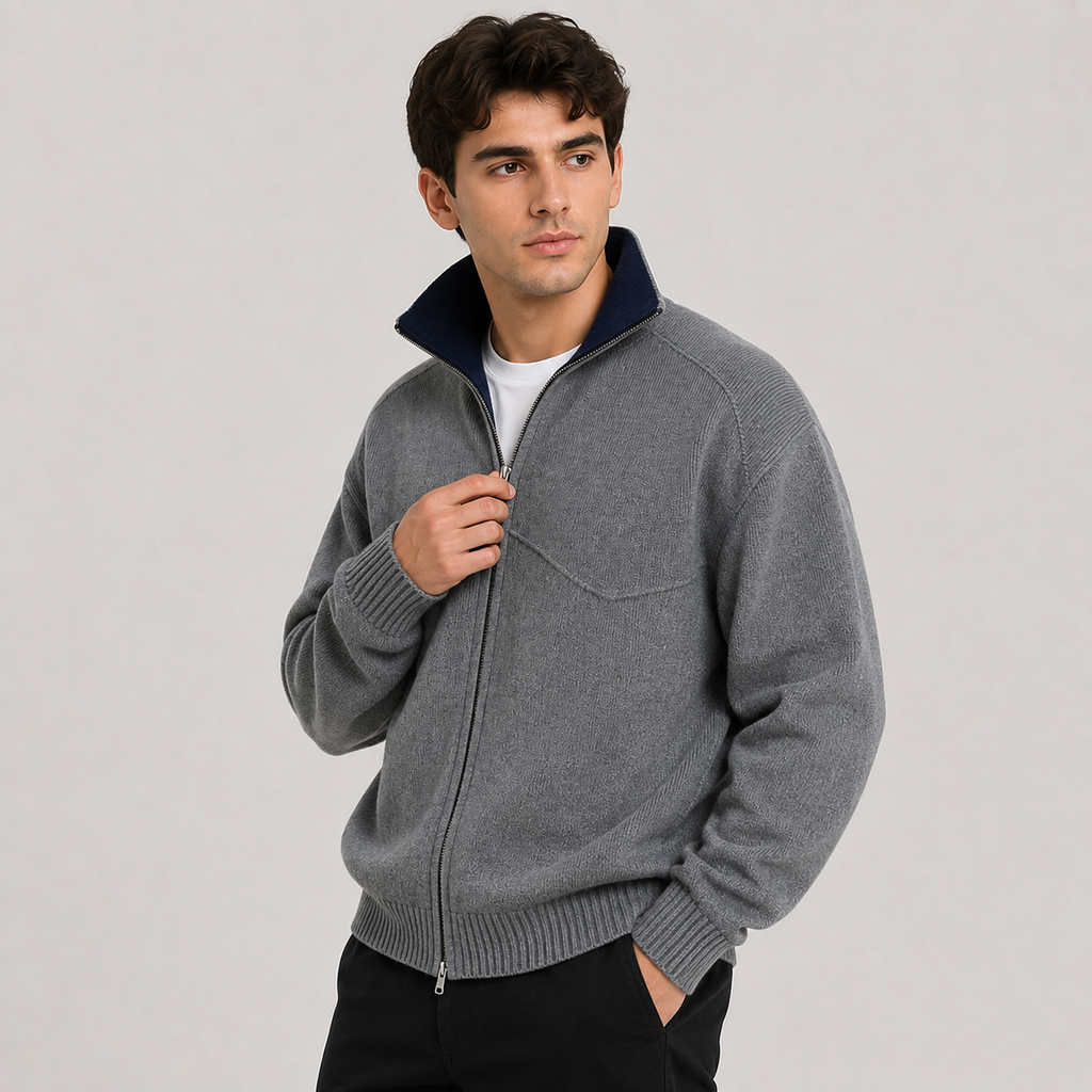 Stand Collar Knit Zip Cardigan