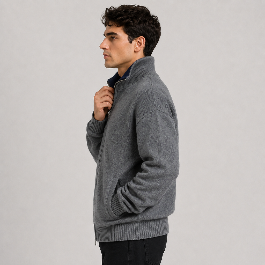 Stand Collar Knit Zip Cardigan