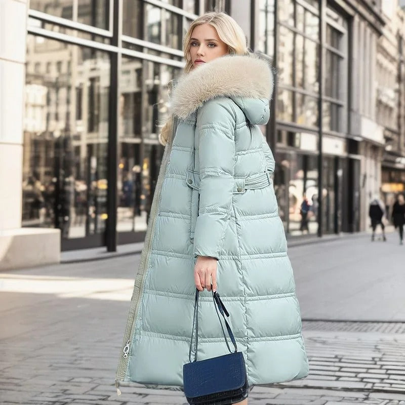 Parka coat with faux fur trimmed hood, product photo