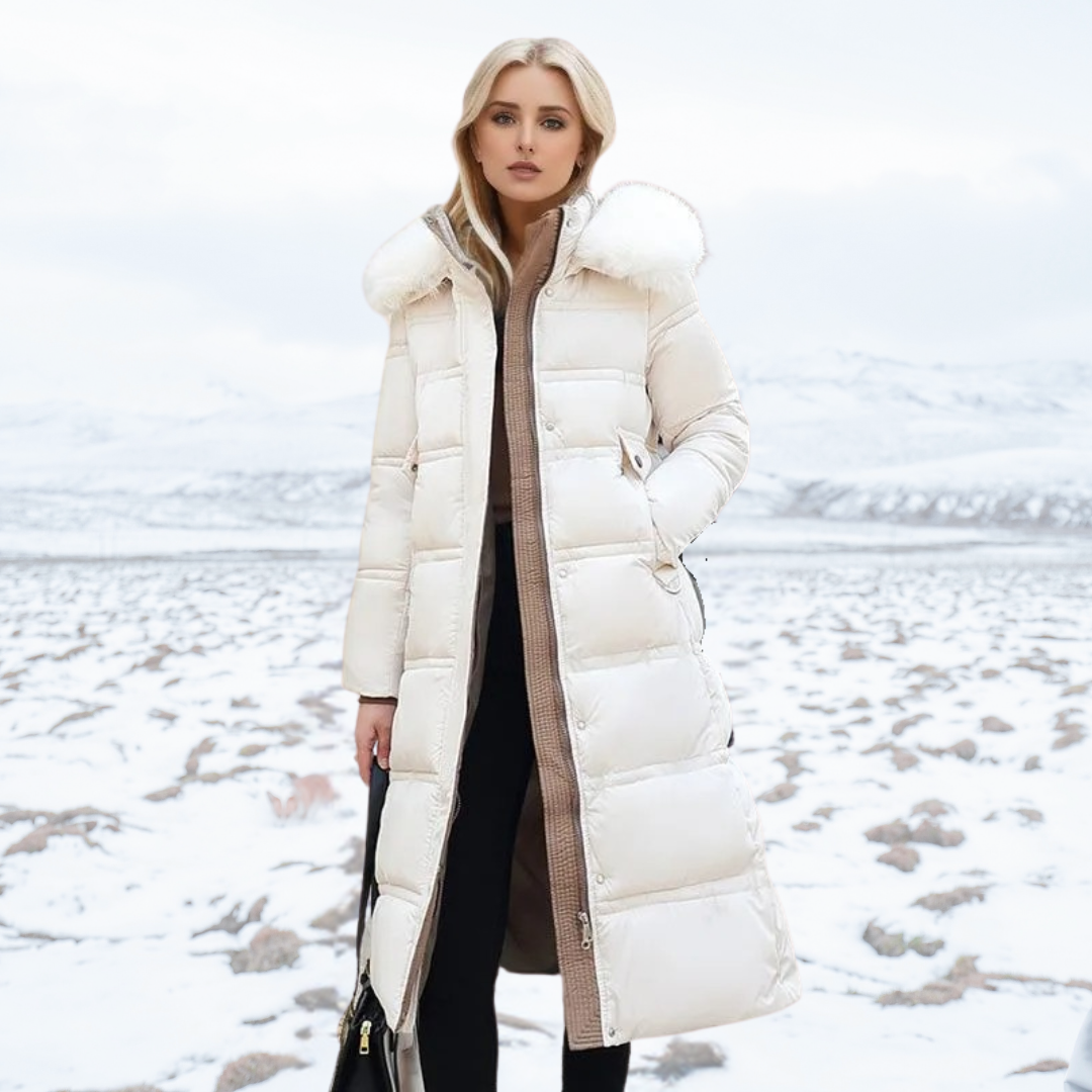 Parka coat with faux fur trimmed hood, product photo
