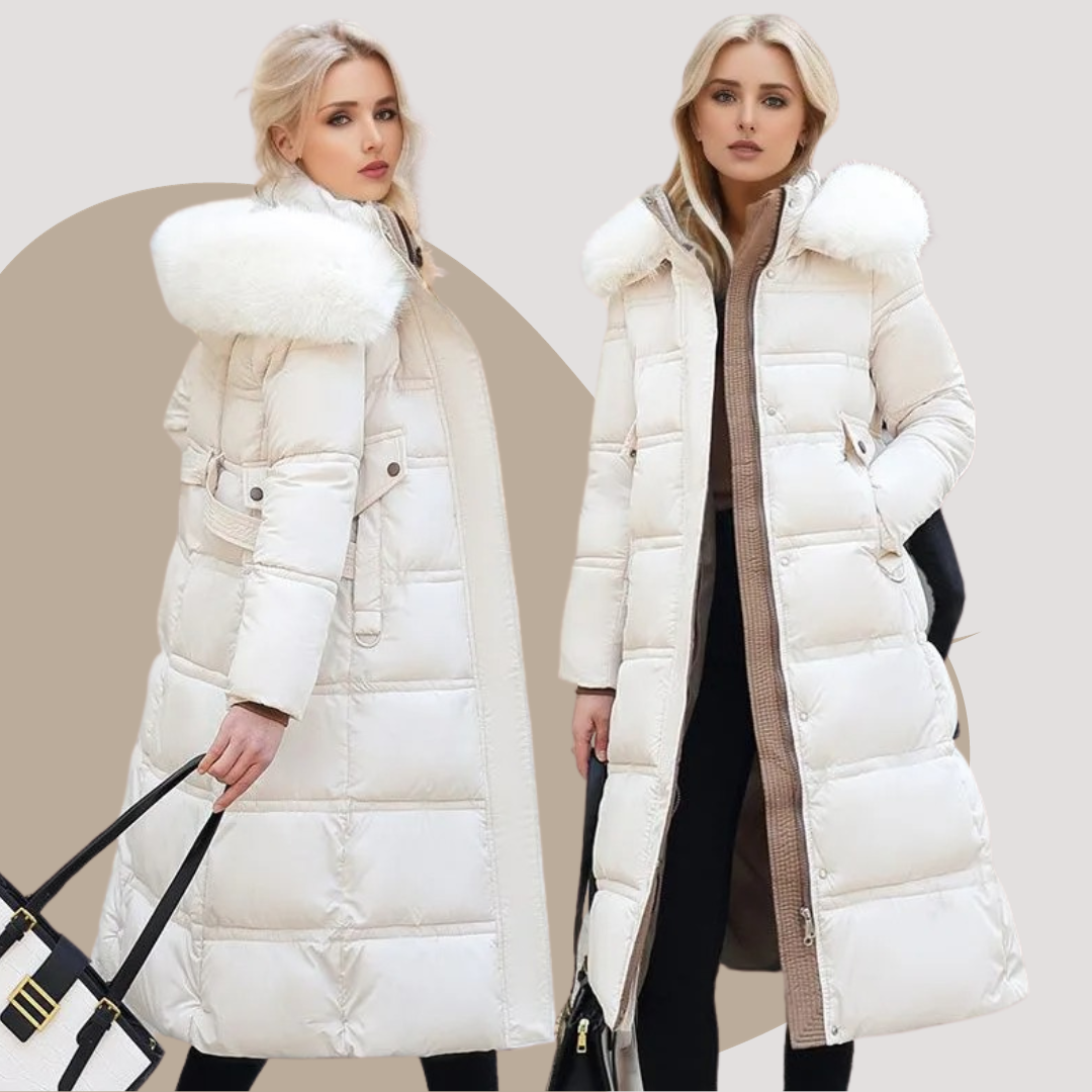 Parka coat with faux fur trimmed hood, product photo