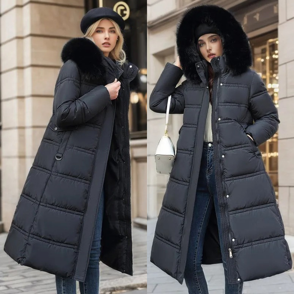 Parka coat with faux fur trimmed hood, product photo