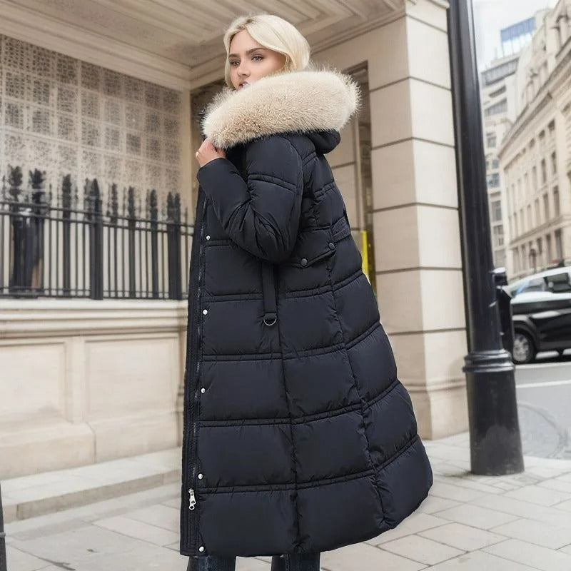 Parka coat with faux fur trimmed hood, product photo