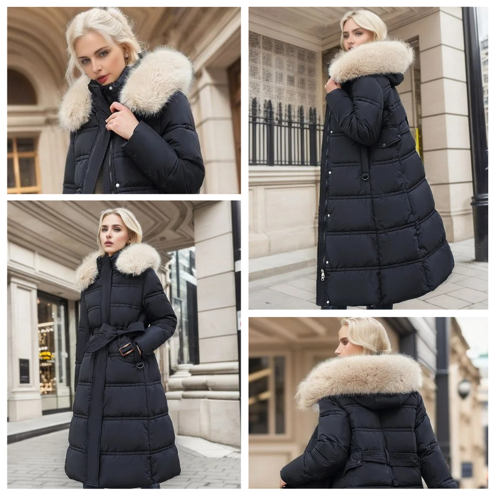 Parka coat with faux fur trimmed hood, product photo