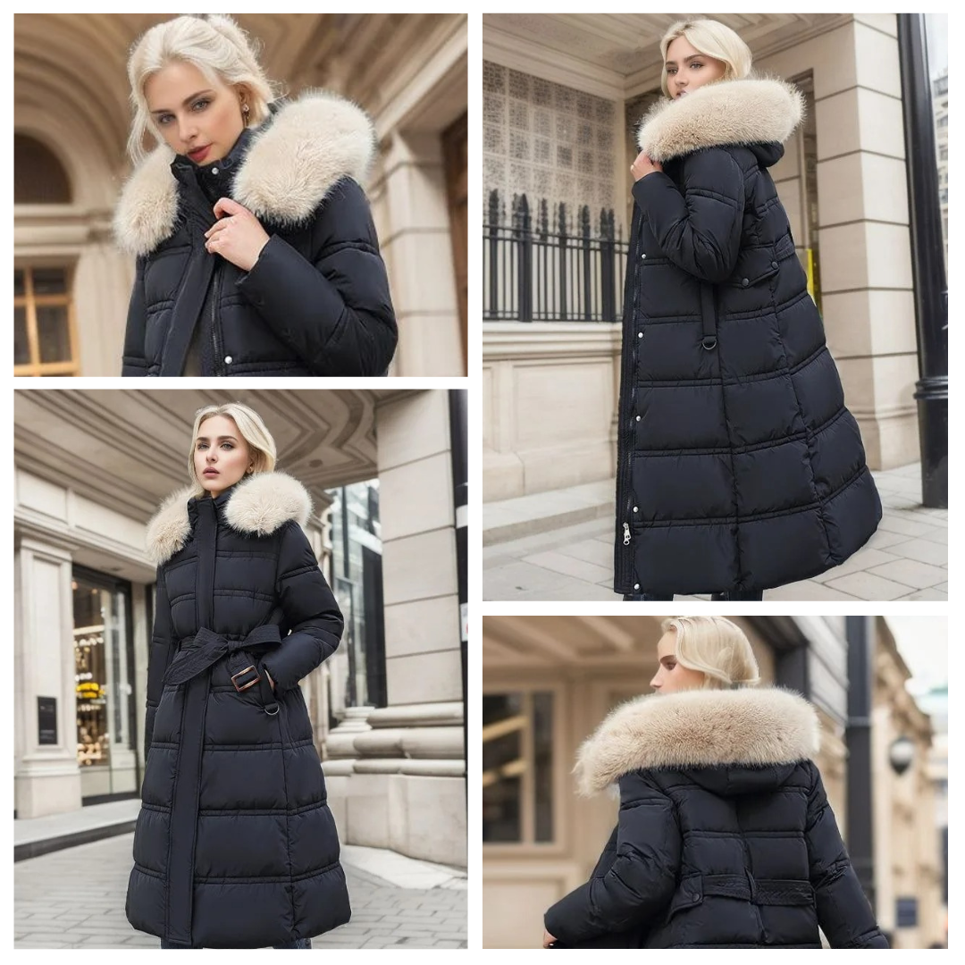 Parka coat with faux fur trimmed hood, product photo