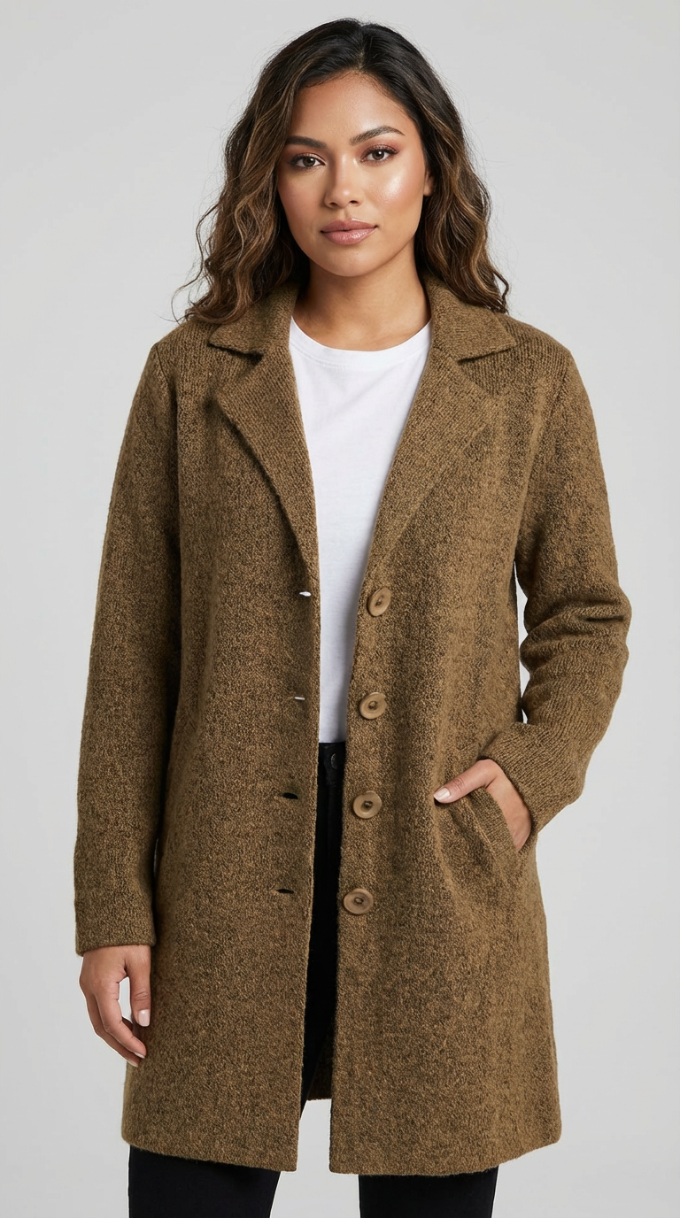 Long Coat Notch Collar Casual