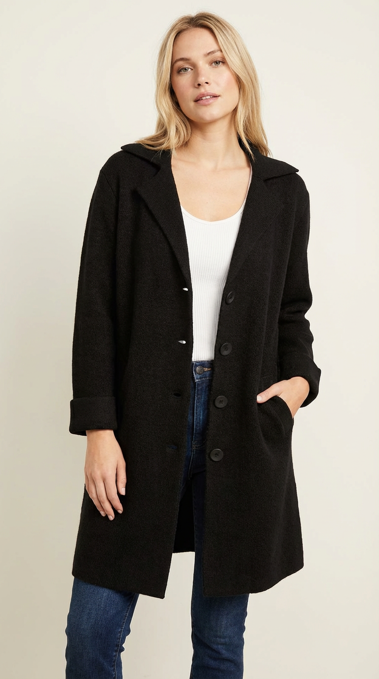 Long Coat Notch Collar Casual