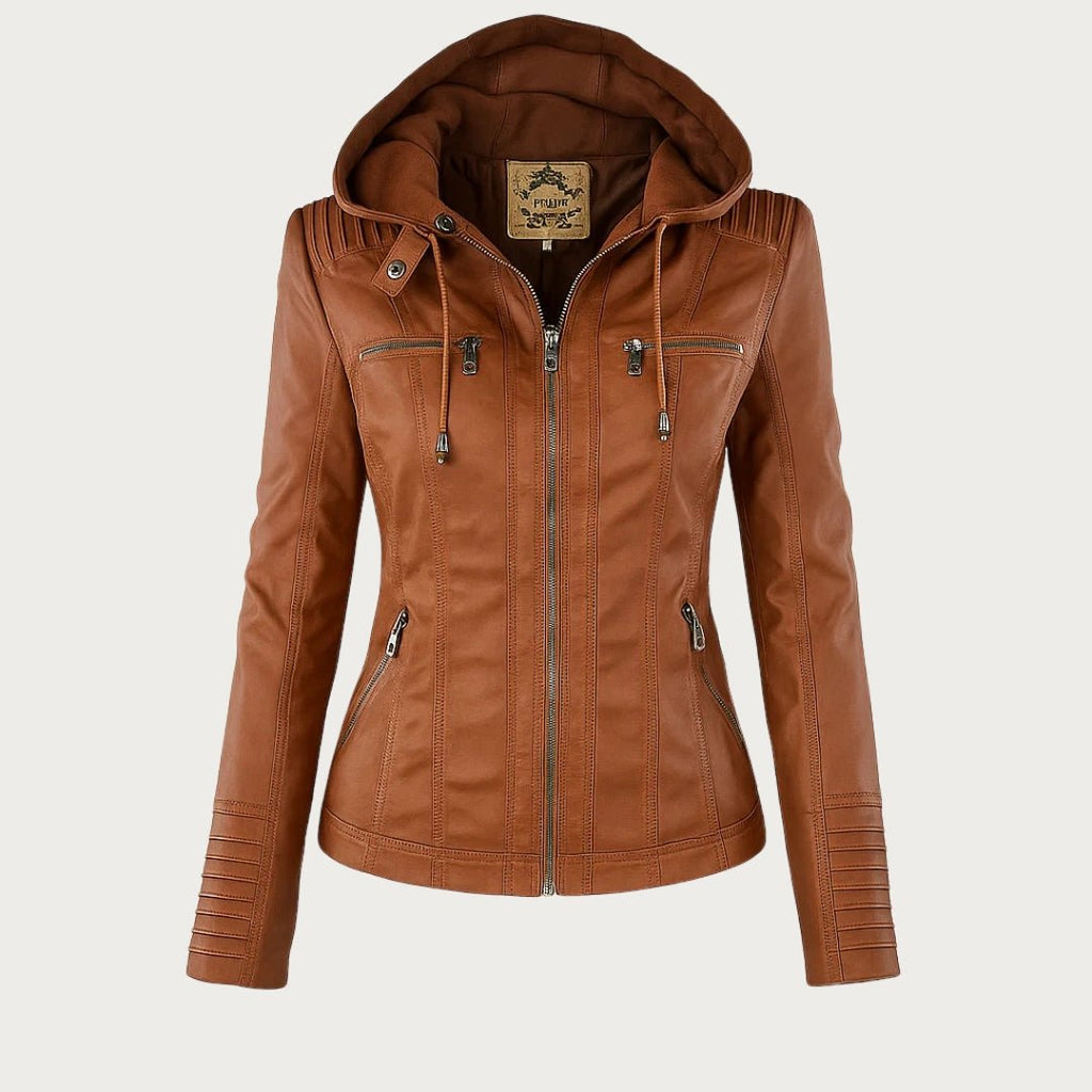 Leather-Look Biker Jacket Removable Hood