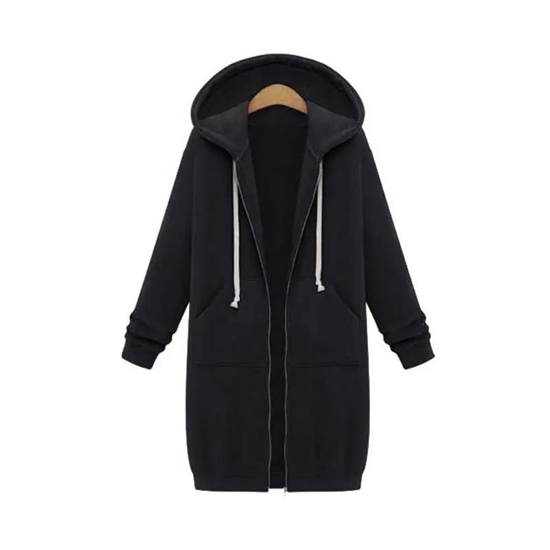 Longline full zip hoodie in black, front view