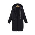 Longline full zip hoodie in black, front view