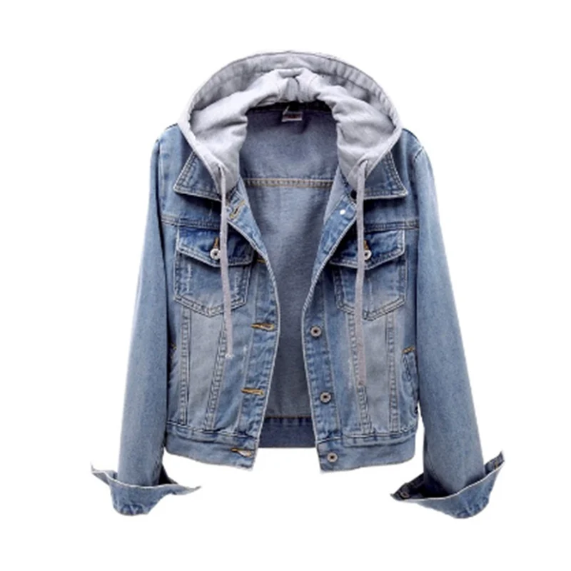 Denim Jacket Removable Hood Casual Fit