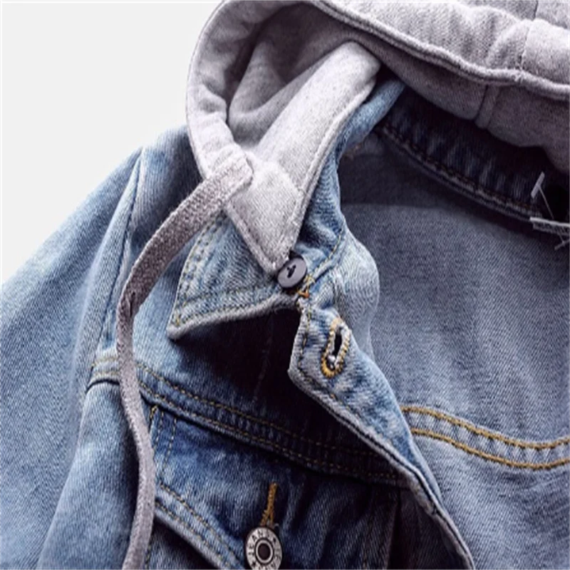 Denim Jacket Removable Hood Casual Fit