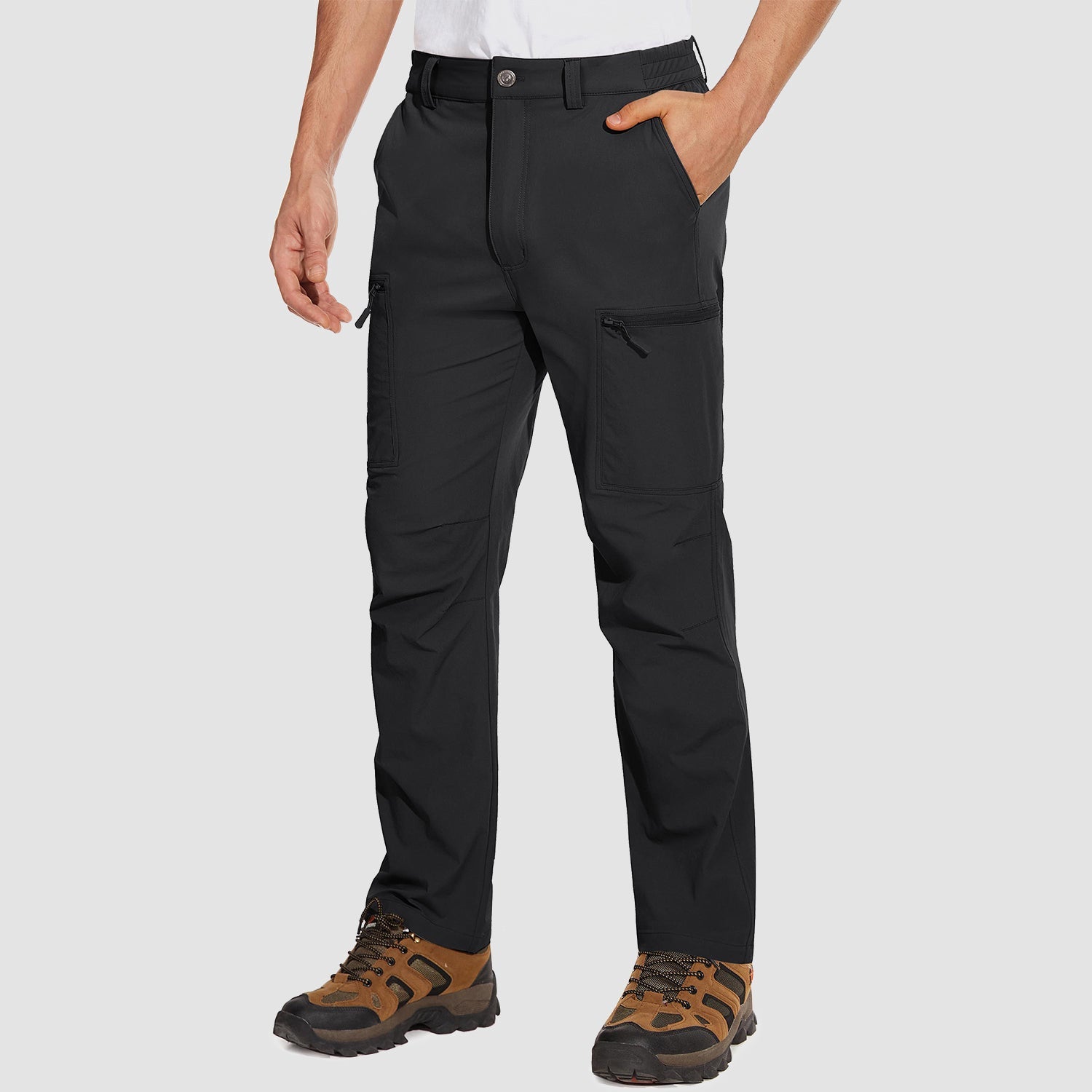 Ripstop hiking trousers with six pockets in khaki, front view