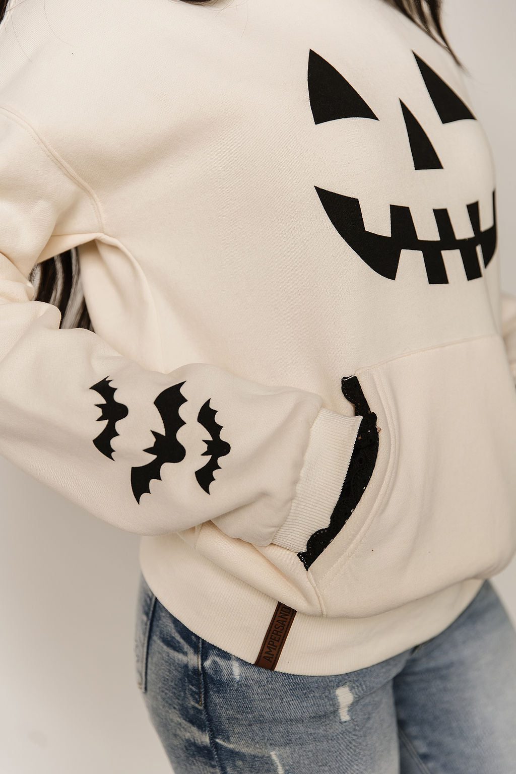 Hoodie Fleece Lined Lace Trim Sleeves