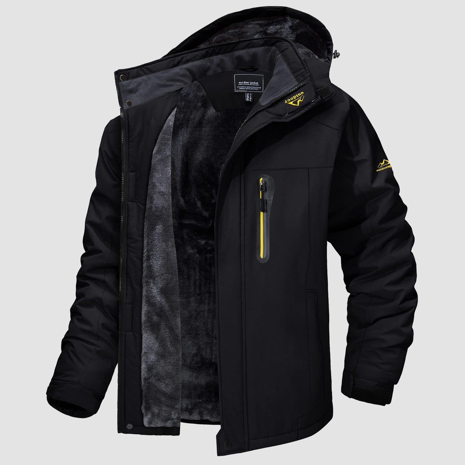 Water-resistant fleece-lined ski jacket in black, front view