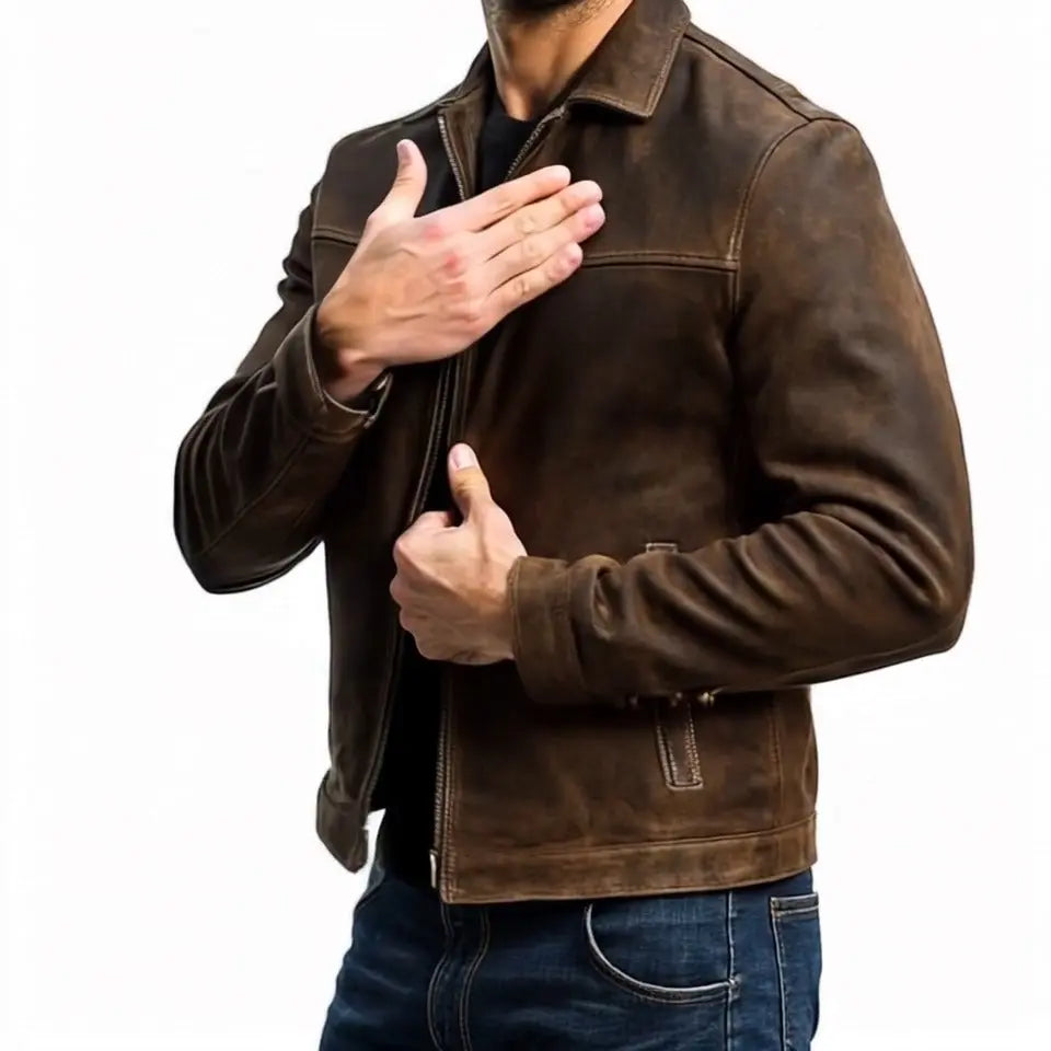 Leather-Look Jacket Zip Front Fitted Cut