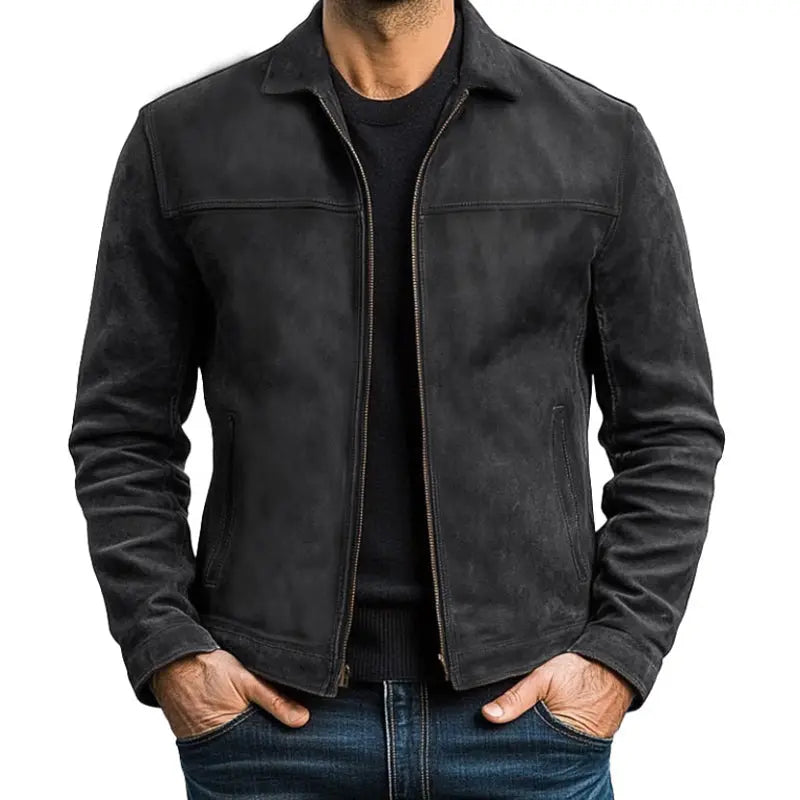 Leather-Look Jacket Zip Front Fitted Cut
