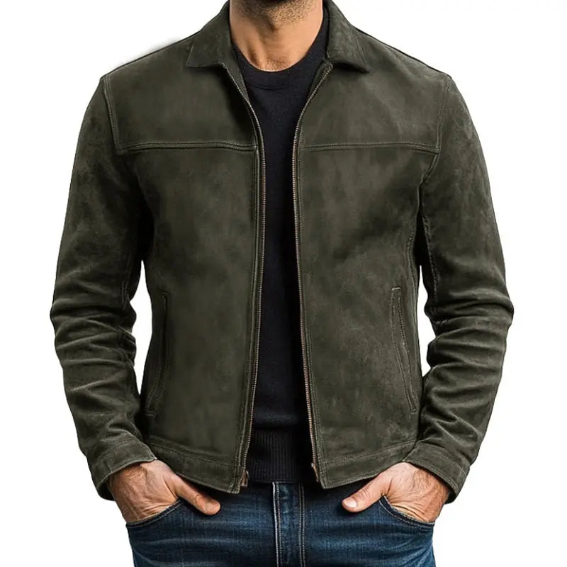 Leather-Look Jacket Zip Front Fitted Cut