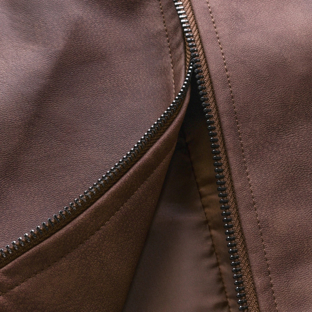 Leather-Look Jacket Zip Front Fitted Cut