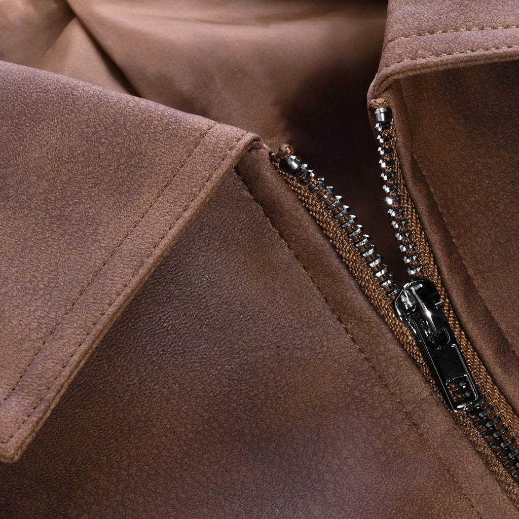 Leather-Look Jacket Zip Front Fitted Cut
