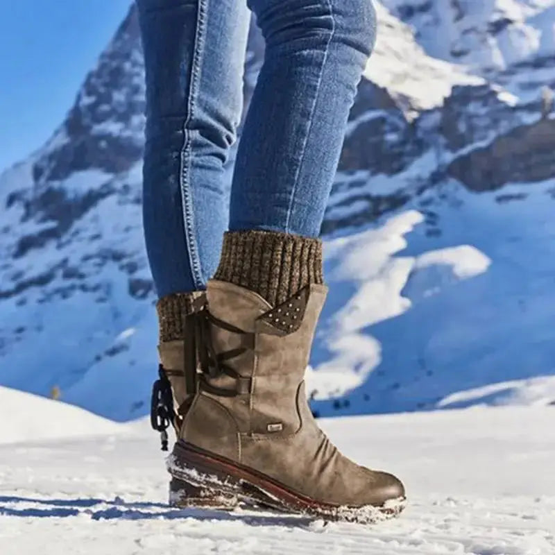 Mid Calf Boots Rhinestone Detail Warm