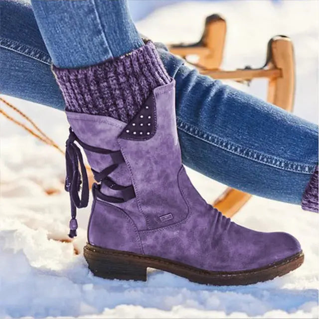 Mid Calf Boots Rhinestone Detail Warm