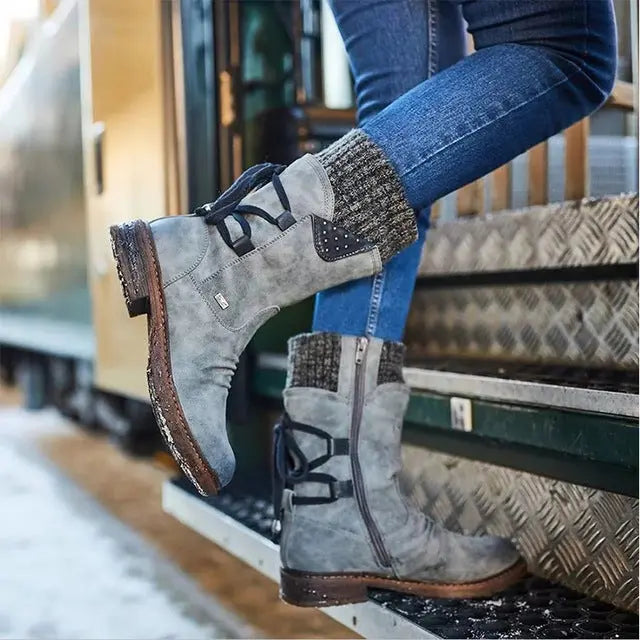 Mid Calf Boots Rhinestone Detail Warm